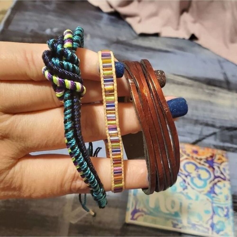 Bundle of bracelets leather braided made‎ in Italy